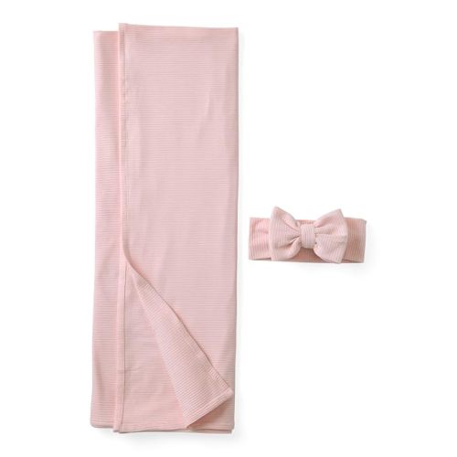 Little Sleepies Swaddle & Luxe Bow Headband Set, Viscose from Bamboo Baby Swaddles, Newborn Baby Girl Clothes (Prima Pink Ribbed)