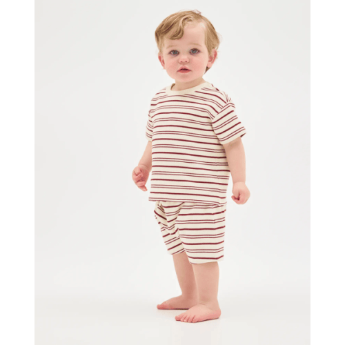 Baby Organic Cotton 2 Pack Waffle Shorts - Red Pear Stripe