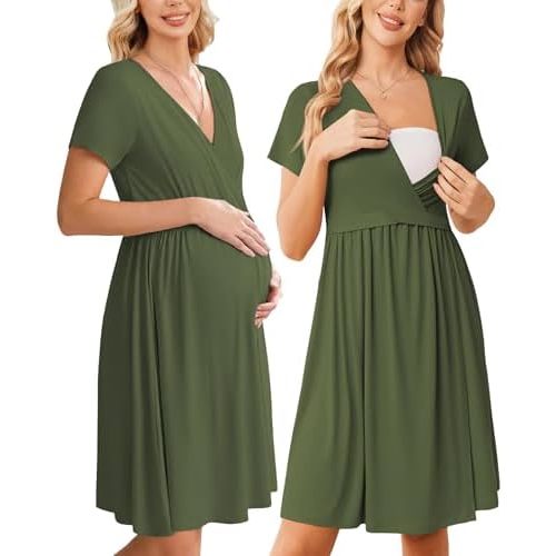 Ekouaer Women 3 in 1 Labor and Delivery Gown Split Front Flap Maternity Hospital Dress Nursing Nightgown for Breastfeeding