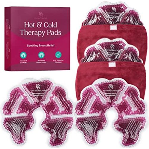 Nurse & Nourish XL Hot Cold Nursing Pads - Mastitis Relief & Breast Engorgement Ice Packs - Reusable Breast Heating Pad & Cooling Mastitis Inserts - Red, Set of 6