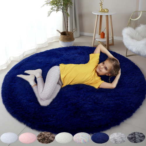 DODOING Ultra Soft Round Fluffy Area Rug for Girls Bedroom Anti-Slip Kids Nursery Carpet Children Room Decor, 3 Sizes and 9 Colors