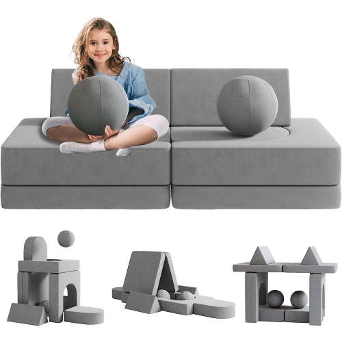 Wanan 10Pcs Kids Couch Modular Sofa, Convertible Toddler Play Sofa with 2 Balls
