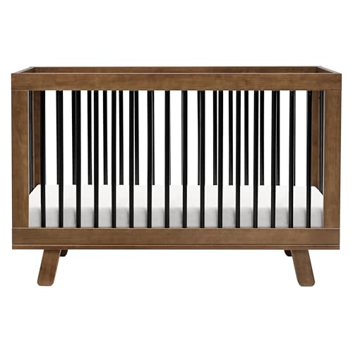 Babyletto Hudson 3-in-1 Convertible Baby Crib, Natural Walnut/Black | Baby Crib Converts to Toddler Bed & Daybed - GREENGUARD Gold Certified, Easy to Assemble - Includes Toddler Conversion Kit