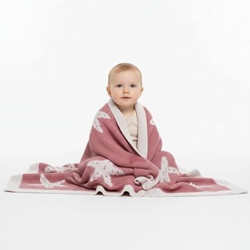 Baby Blanket 30x40 in, Antique Rose – Soft Reversible Knit with Gift Bow, Oeko-Tex Certified, Breathable Swaddle & Receiving Blanket for Newborns, Crib & Stroller