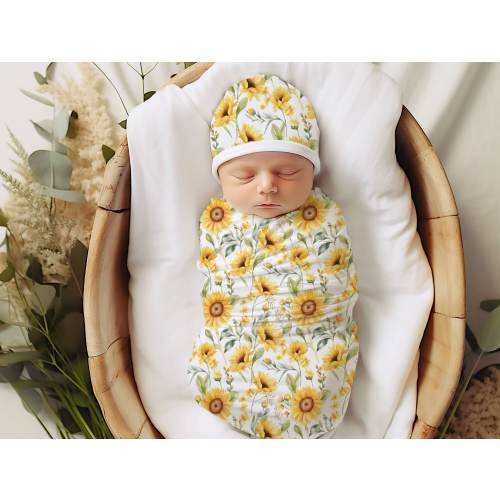 Sunflower Baby Swaddle Blanket, Sunflower Swaddle, Yellow Floral Nursery Decor, Baby Shower Gift, Jersey Swaddle Blanket Floral Baby Blanket