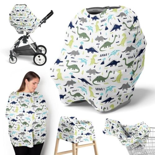 Sweet Jojo Designs Boy 5-in-1 Multi Use Baby Nursing Cover Mod Dinosaur Blue and Green