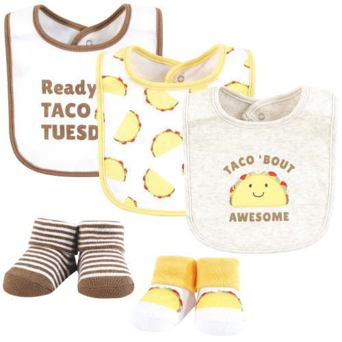 Hudson Baby Cotton Bib and Sock Set, Taco Tuesday, One Size