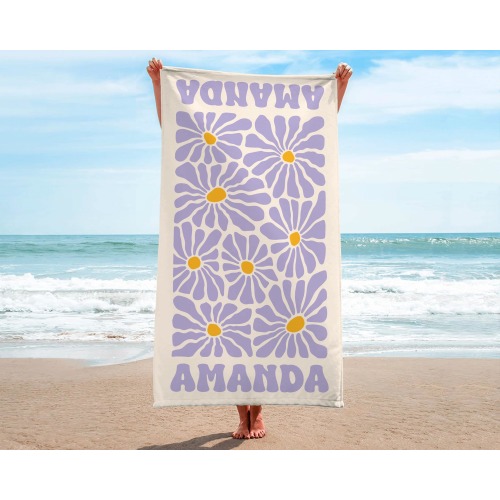 Personalized Retro Flower Beach Towel: Groovy Daisy Floral Kids Towel