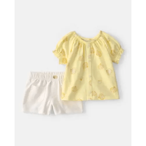 Baby Girl 2-Piece Shell Top & Short Set - Yellow/White | Carter's