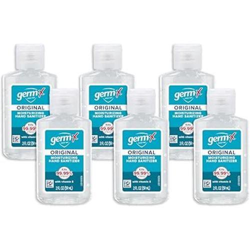 Germ-X Original Hand Sanitizer, 2 Fl Oz (Pack of 6), Less Drying Moisturizing Gel with Vitamin E, No Rinse Formula, Display Pack, Mini Travel Size for On-The-Go