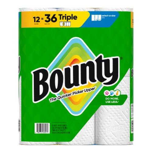 Bounty Select-A-Size Paper Towels - 12 Triple Rolls - 2-Ply - 123 Sheets: No Fragrance Added, Dye-Free