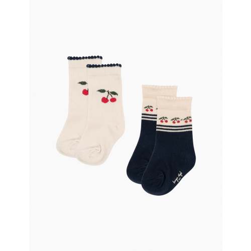 Jacquard Mix Socks - 2 Pack in Cherry/Navy