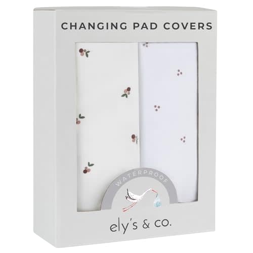 Ely's & Co. Patent Pending Waterproof Changing Pad Cover Sheets, 100% Cotton with Waterproof Lining – 2 Pack Fitted Cradle Sheet Set, Berry and Cluster Dot (Lavender) 34” x 17”