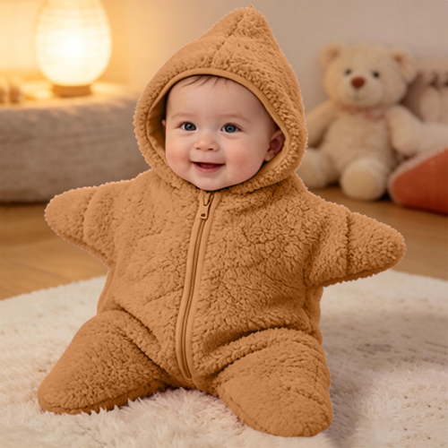 Baby Starfish Onesie, Thick Imitation Fleece Starfish Newborn Romper, Infant Footie Jumpsuit Winter Warm Outfits