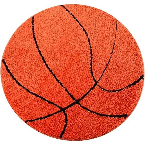 MSYA Cute Basketball Rug 35” Round for Boys Room Decor, Kids Room & Game Room | Fluffy Non-Slip Washable Area Rug for Basketball Room Decor, Men Room & Aesthetic Sports Decor