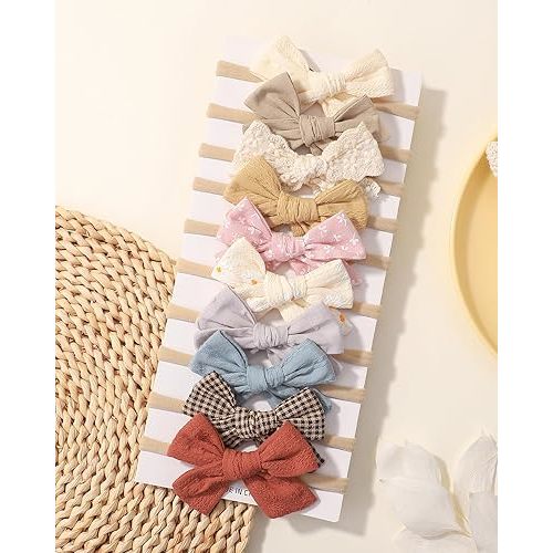 doboi 10PCS Baby Girls Headbands Hair Bows Nylon Linen Hairbands Handmade Hair Accessories for Newborn Infant Toddlers Little Girl and Kids