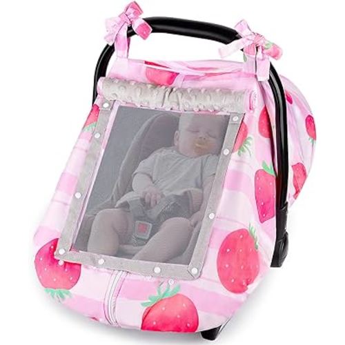 FIOBEE Baby Car Seat Cover, Car Seat Covers for Babies Infant Car Seat Canopy with Breathable Mesh Window Waterproof Carseat Cover for Babies Boy Girl 4 Seasons