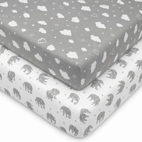"Bublo Baby Pack and Play Fitted Sheets, 100% Jersey Cotton Playard Bedding, 24""x38"