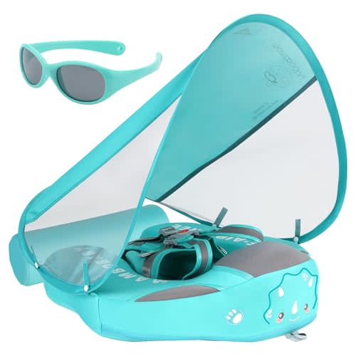 Mambobaby Float with Canopy and Tail New Upgraded Non-Inflatable Baby Pool Float Mambo Float Swim Trainer Solid Infant Swim Float Adjustable Pearl Foam Baby Swim Ring