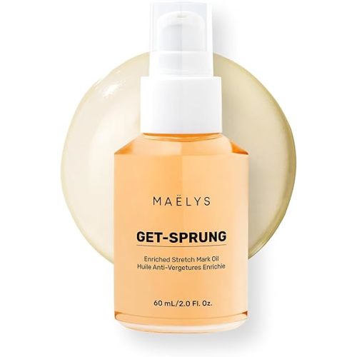 MAËLYS GET-SPRUNG Stretch Mark Body Oil - Skincare Formulated with Bisabolol & Sweet White Lupine - Helps Improve the Look of Stretch Marks & Skin Tone - Pregnancy & Postpartum Body Oil (2 Fl Oz)