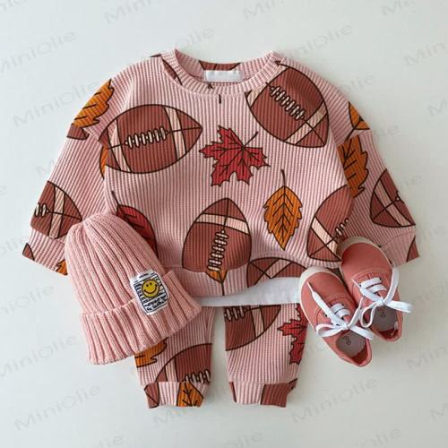 Baby Football Maple Waffle Sweartshit and Pants 2-piece Set