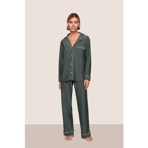 Eberjey - Gisele Printed TENCEL™ Modal Long PJ Set - Size S - in Duo Stripe Pine/Ivory or Slate Blue/Ivory