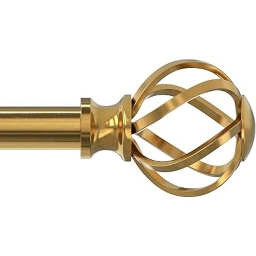 VOIIY Gold Curtain Rod 36-88 Inch, Brushed Brass Decorative Curtain Rods for Windows with Twisted Cage Finials, 3/4" Adjustable Heavy Duty Window Treatment Rods for Living Room, Bedroom, Kitchen