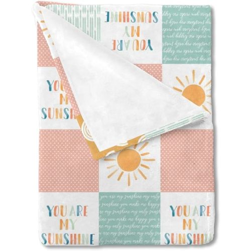 HawSkgFub Boho Rainbow You Are My Sunshine Baby Blanket Girls Gift, Pink Sun Polka Dots Patchwork Flannel Fleece Nursery Bed Blankets, Soft Lightweight Newborn Toddler Infant Kids Crib Bedding 30 x 40