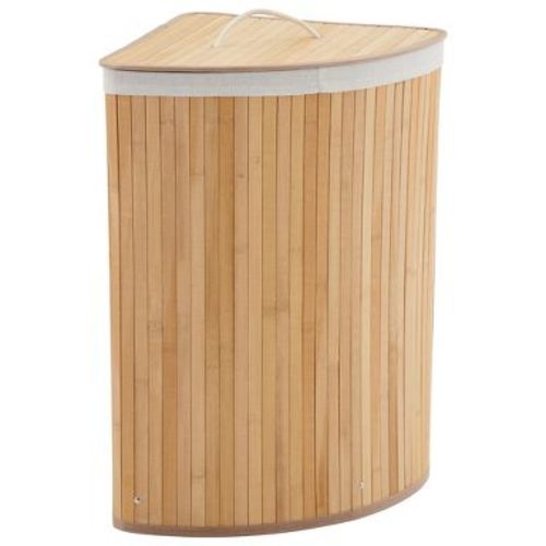 Corner Laundry Hamper with Lid, 15.5 gal/58 L Large Foldable Bamboo Laundry Basket with Washable Liner Bag,Beige