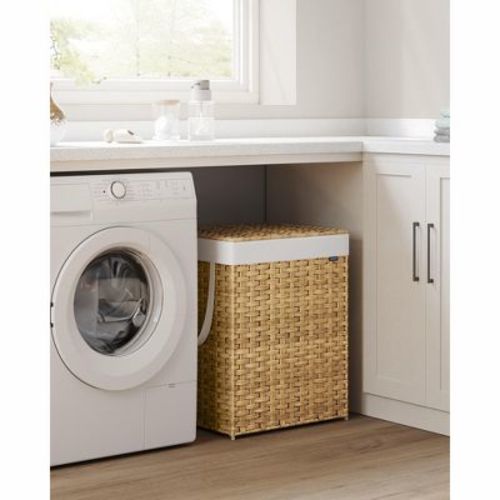 29.1 Gallon Foldable Laundry Hamper with Lid & Handles, Synthetic Rattan Storage Basket with Removable Liner, 110L Capacity£¬Natural Color