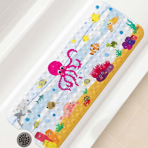 OTHWAY Octopus Baby Bath Mat for Tub for Kids, 40x16 Inch Cartoon Extra Long Non-Slip Shower Mat with Suction Cups, Drain Holes & Machine Washable - Baby Shower Gift