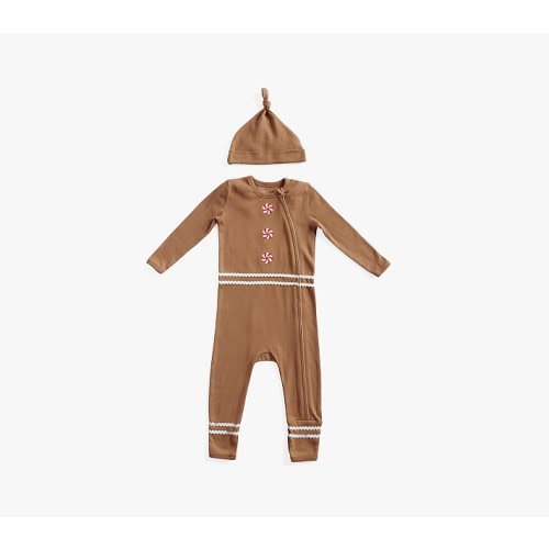 Heirloom Gingerbread Organic Cotton Baby Pajama & Hat Set