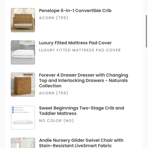 Your Shopping Cart | Delta Children Penelope dresser crip and rocking chair set