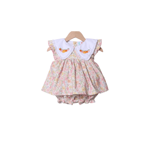 Hand Embroidered Pumpkin Flutter Sleeve Skirted Bubble
