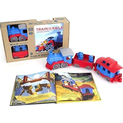 Green Toys Train & Storybook Set - Pretend Play, Motor Skills, Reading, Kids Toy Vehicle Gift Set. No BPA, phthalates, PVC. Dishwasher Safe, Recycled Materials, Made in USA.
