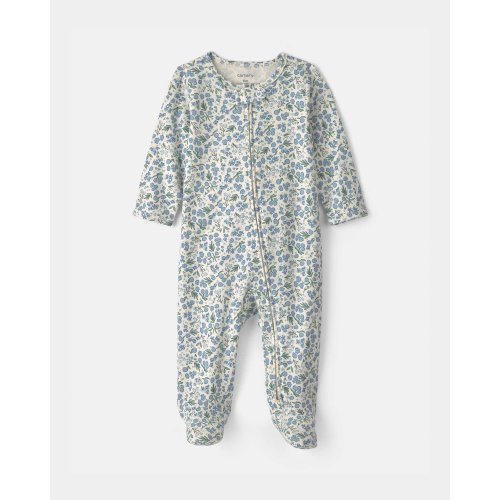 Size 3mo - Baby Girl Floral Snug Fit Sleep & Play Pajamas - Blue/Ivory | Carter's