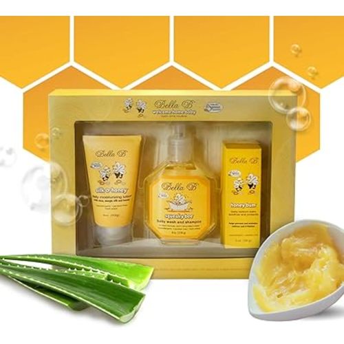 Bella B 3-Piece Baby Bath Gift Set- Baby Shower Gifts - Baby Body Wash - Baby Lotion - Organic Diaper Rash Cream - Baby Body Lotion - Organic Baby Lotion - Organic Baby Shampoo