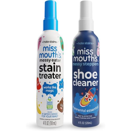 Miss Mouth's Messy Eater Stain Treater and Messy Steppers Shoe Cleaner Magic Duo - Stain Remover for Clothes, Carpet, Upholstery and Shoe Cleaner for Sneakers, Leather, Cloth, Mesh