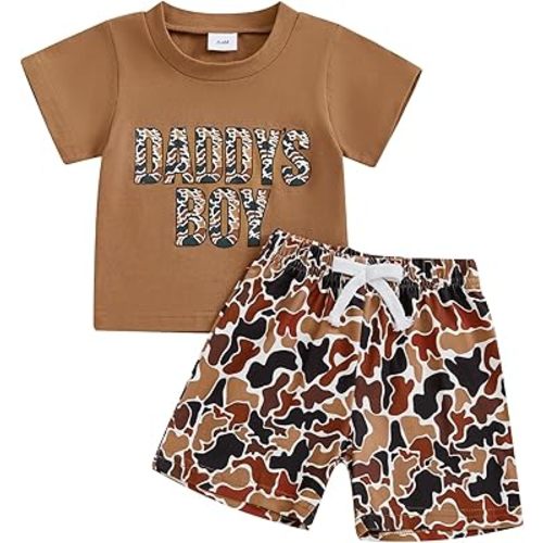Toddler Baby Boy Summer Clothes Retro Camo Hunting Shirts T-Shirt + Camouflage Shorts Set 6 12 18 24 Months 2T 3T