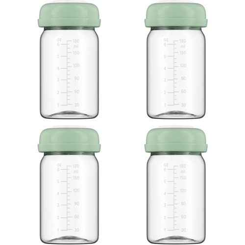 Breastmilk Storage Bottles Collection Bottles, 6oz Wide-Neck Breast Milk Container Compatible for Spectra S1 S2 SG Motif Luna Breast Pumps, Fit for Momcozy Breast Milk Cooler & Fridge, 4 Packs