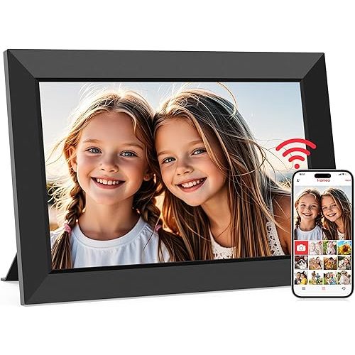 Frameo 10.1 Inch WiFi Digital Picture Frame, Smart Cloud Electronic Photo Frame with HD IPS Touch Screen Slideshow 32GB Memory Auto-Rotate Wall Mount, Share Photos/Videos from Phone - Gifts for Mom