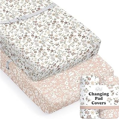 Baby Changing Pad Cover 2-Pack for Girls (Fleurette) - Premium Fitted Sheets Baby Diaper Changing Table Cover - Buttery Soft Cotton Blend