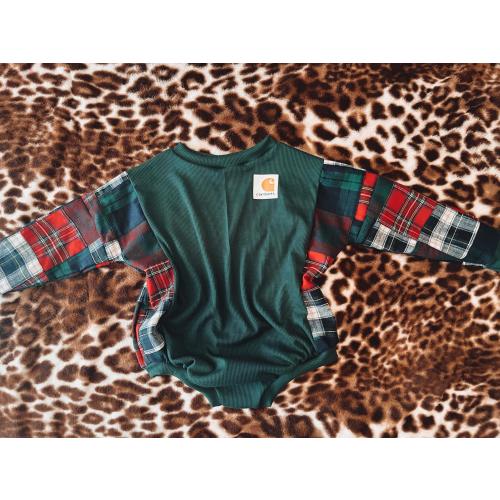 Flannel  carhartt romper/  toddler clothing/ baby clothing/plaid / boho / trendy / sparkle/ handmade/ custom baby clothes / romper /leotard