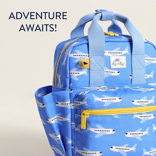 Itzy Ritzy Toddler Backpack - Daycare Bag - Features Adjustable Shoulder Straps, 2 Side Pockets & Spacious Interior with Wipeable Fabric Lining & Name Label, Airplane