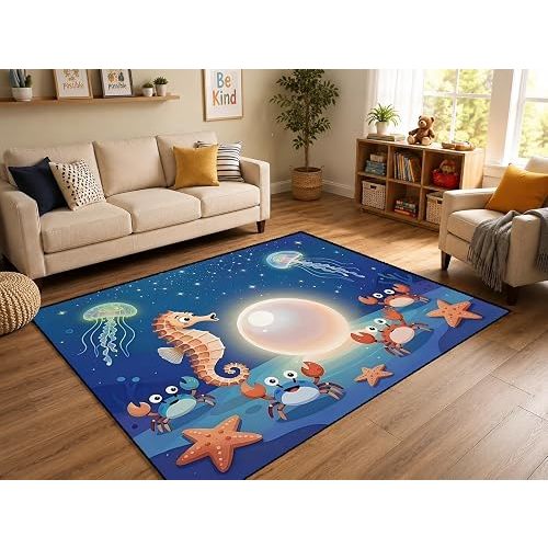 Ocean Rug for Kids Room 4x5ft Underwater World Play Mat
