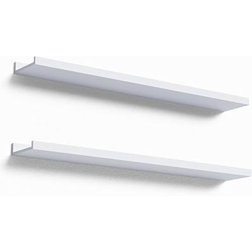 36 Inches Long Floating Shelves Wall Mounted, 2 Set Modern White Wall Shelf for Bedroom, Nursery Book Shelf with Lip, Picture Ledge Shelf for Wall Decor Living Room Bathroom Kitchen - White