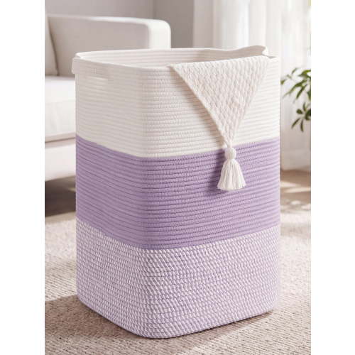 HLAOLA Large Cotton Rope Baskets for Storage,Tall Woven Basket for Living Room，Nursery, Bathroom Hamper with Handles，76L