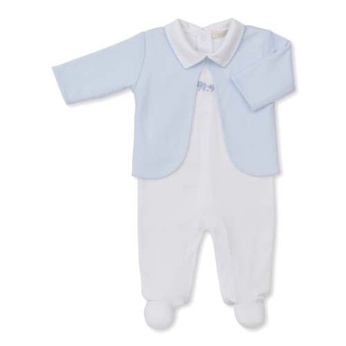 Premier Elephant Esprit White/Blue Hand Emb. Footie & Jacket Set