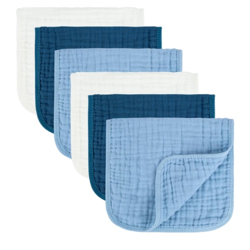 Baby Burp Cloth 100% Cotton Newborn Cotton Muslin Burp Cloth 10x20 inches (White & Blue 6 Pieces)