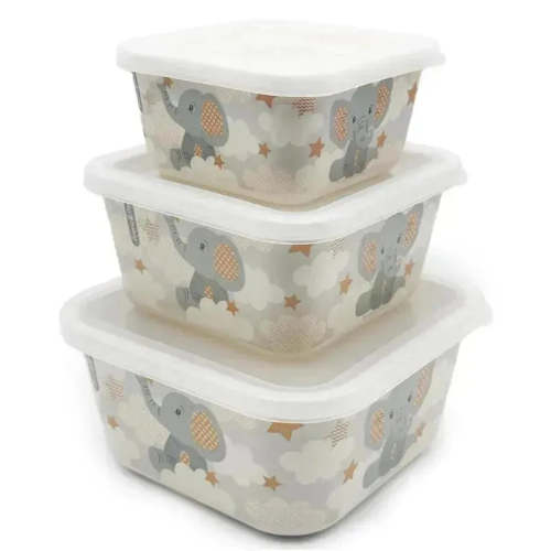 Primo Passi - 3Pk Bamboo Little Elephant Fiber Kids Food Containers